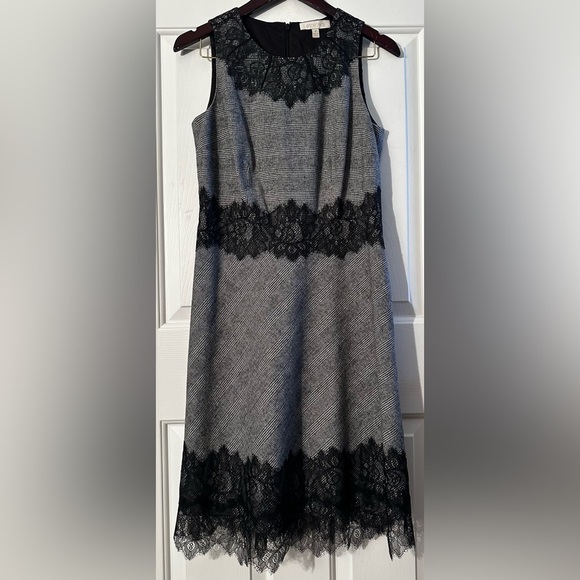 ETCETERA Gray Black Lace Wool Tweed LOOK Soft Sheath Sleeveless CLEAN Midi Sz 4 - Picture 1 of 13